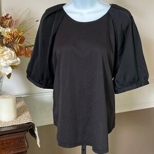 Junior’s Who What Wear Size Large Round Neck Puffed Sleeve Black Blouse Top